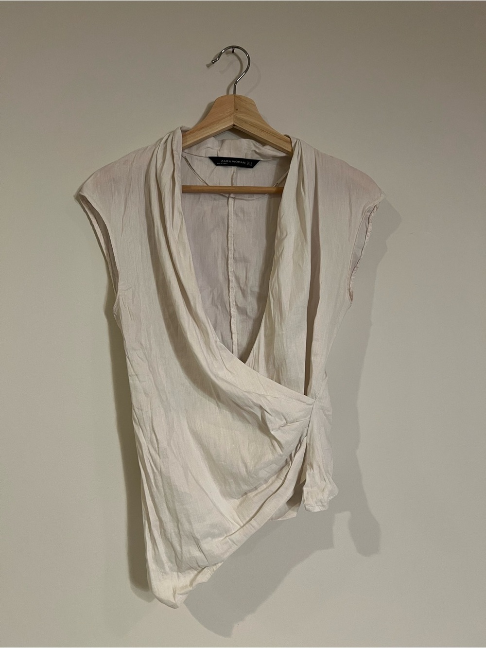 Zara Cream Draped Wrap-Front Blouse